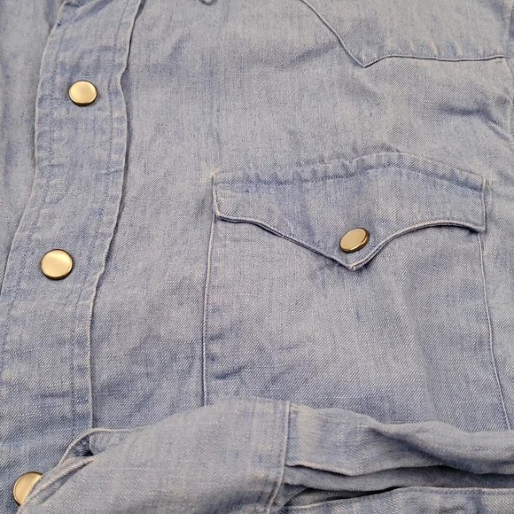 POLO RALPH LAUREN Light Blue Weave Cotton Medium Snap Western Long Sleeve Shirt - Picture 4 of 7